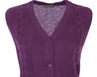 Womens Ladies Ribbed Knitted Pocket Waistcoat Sleeveless Cardigan Top Pullover Size 12 14 16 18