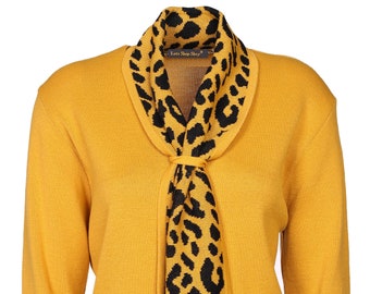 Leopard Print Scarf Jumper for Womens Ladies Long Sleeves Top Knitted Pullover Sweater