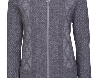 Zip Cardigan for Womens Zipped Cable Knit Long Sleeve Zip Through Fasten Jumper Top Ladies Classic Knitwear Zipper Pullover Plus Size 10-24