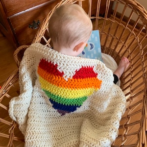 Handmade To Order // Rainbow Striped Heart Baby Blanket, Rainbow Baby Blanket, ROYGBP Rainbow