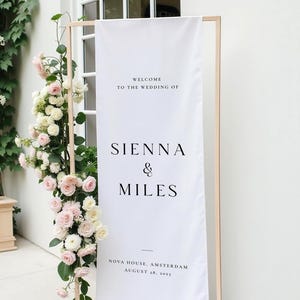 Modern Minimalist Cotton Wedding Welcome Sign – Personalized Fabric Banner, Elegant Ceremony Decor