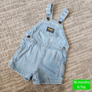 Vintage OshKosh B&#39;Gosh Denim Short Overalls Shortalls 18 months Made in USA