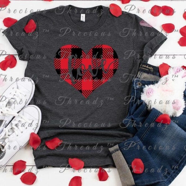 GRAPHIC TEE - Valentine (Love, Love, Love) Plaid Heart | Buffalo Plaid | Unisex Shirt | Short Sleeve | Graphic Tee | Unisex Tees