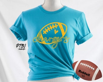 GRAFISK T-SHIRT - Chargers T-shirt | Unisextröja | Kortärmad | Grafisk T-shirt | Unisex T-shirts | Football Mom | Guld och Blå | Cheerleader
