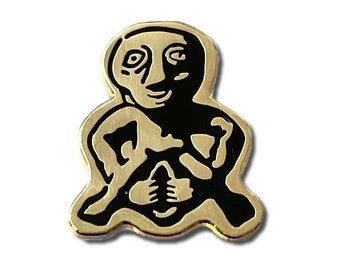 Sheela Na Gig enamel pin badge , ancient folklore,  stone carving, masonary.