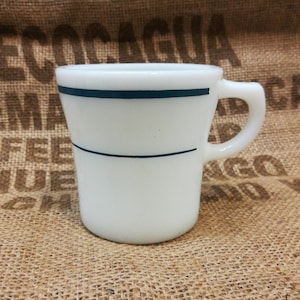 Anchor Hocking Blue Stripe Cup 912 - Milk Glass