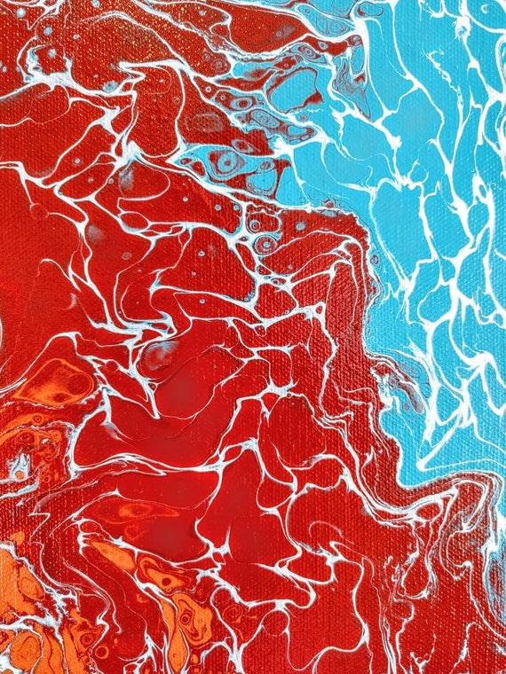 オリジナルアクリルキャンバス絵画：オレンジ、赤、青の抽象画 - Etsy 日本