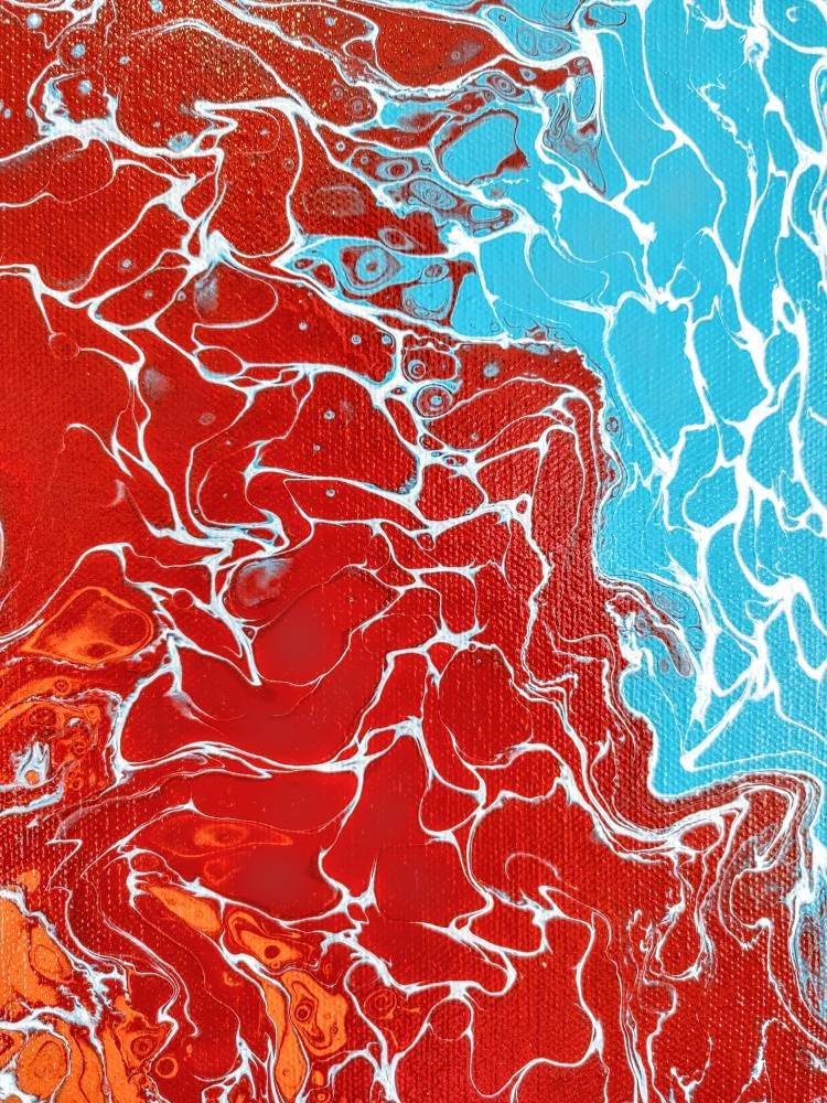 オリジナルアクリルキャンバス絵画：オレンジ、赤、青の抽象画 - Etsy 日本