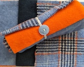 Periwinkle and Pumpkin Plaid Wool Bundle - 4 pieces of Wool in Orange and Blue - 6 quot x 8 quot