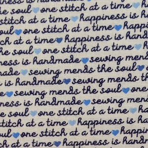 Blue Stitch - Text White by Christopher Thompson for Riley Blake - By The Half Yard