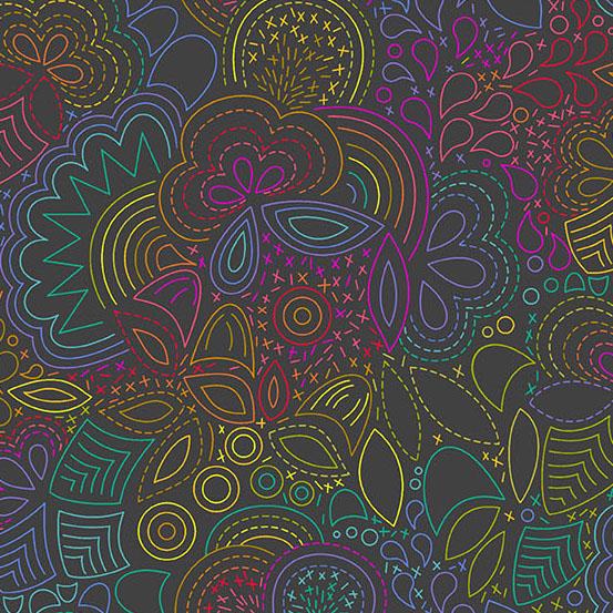 Rainbow Stitched - Night - Color Wheel - Alison Glass for Andover Fabrics - A 1446 K - By the Half Yard