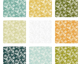 Tranquilty di Kim Diehl - By the Half Yard - Verdi, Giallo, Arancione, Verde acqua