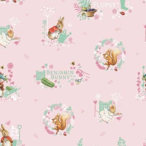 Peter Rabbit - By the Half Yard - Peter&#39;s Garden Flopsy&#39;s Basket - 2999-05 Organic Cotton - Benjamin Bunny - Flopsy - Squirrel Nutkin