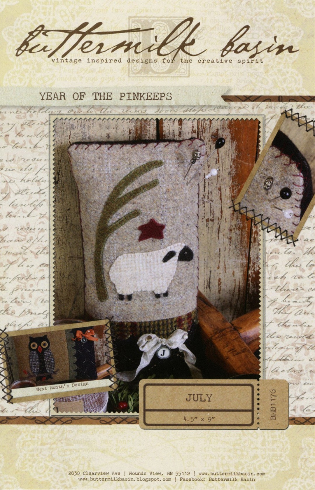 Buttermilk Basin Year of the Pinkeeps July Sheep Pincushion BMB 1176