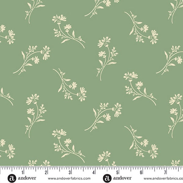 Sewing Basket - Petunia Green by the half yard - Laundry Basket Quilts - Andover Fabrics - 949G