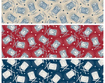 Drums - Independence - op maat gesneden - Riley Blake Designs - C17335 - Biege, Cherry Tart, Oxford