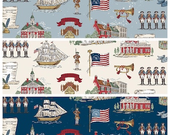Main - Independence - By the Half Yard -  Riley Blake Designs - C17330 - Blue, Beige, Oxford