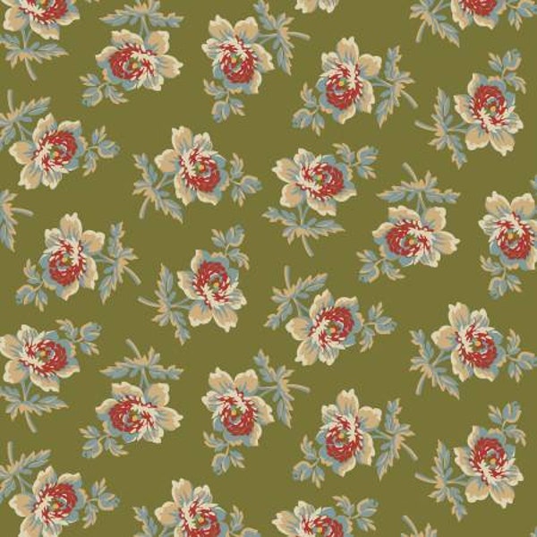 Golden Era - By the Half Yard - Green Cabbage Rose -  Paula Barnes Marcus Fabrics - 220641 Green