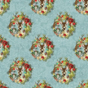 Christmas Magic Joyful Wreaths -  Turquoise - By The Half Yard - Benartex 13121