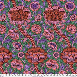 Wandle Red - Kaffe Fassett x The Original Morris & Co. - By the Half Yard - PWKW0012.Red Purple/Red/Pink/Green