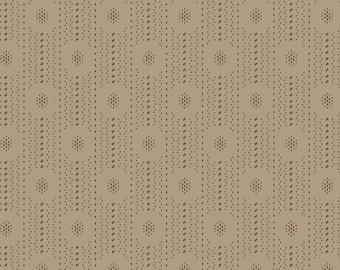 May include: A seamless pattern with a brown background and a repeating design of small black dots arranged in circles and squares.
