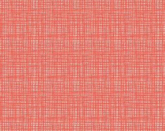 May include: Red and white fabric with a woven texture. The fabric has a subtle, almost invisible, grid pattern.