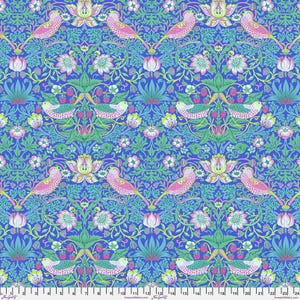 Strawberry Thief Blue - Kaffe Fassett x The Original Morris & Co. - By the Half Yard - PWKW0013.Blue   Cobalt/Pink/Green