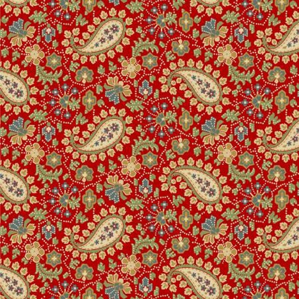 Villa Flora - By the Half Yard - Paisley pointillé rouge - Paula Barnes Marcus Fabrics - Rouge 220478