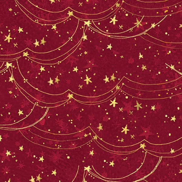 Christmas Magic Holiday Magic Stars - Red -  By The Half Yard - Benartex 13120