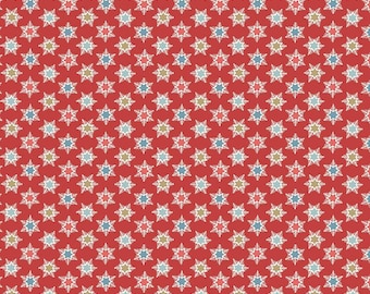 LIberty A Woodland Christmas - Forest Star Red - Riley Blake Designs -  By The Half Yard