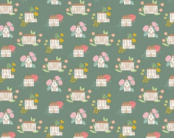Emma Houses di Citrus and Mint per Riley Blake Designs - C12211 - Rosa - Menta - Verde scuro - BTHY