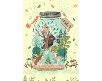 Imagine Terrarium Panel by Rebecca Jones For Clothworks - 24 x 44"  - White or Olive Green