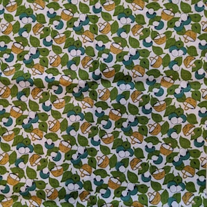 Rare, Vintage Mushroom and Baskets Calico Fabric By the Half yard