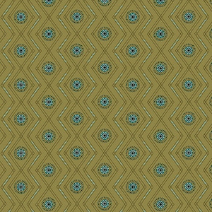 May include: A seamless pattern with a repeating geometric design. The pattern features a series of overlapping squares and diamonds in a light brown color. Inside each square is a stylized blue and black flower.
