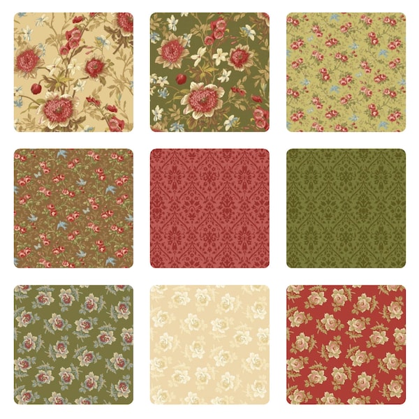 Golden Era Build Your Own FQ Bundle -Golden Floral - Blue Bird - Damask - Cottage Rose - Paula Barnes - Marcus Fabrics