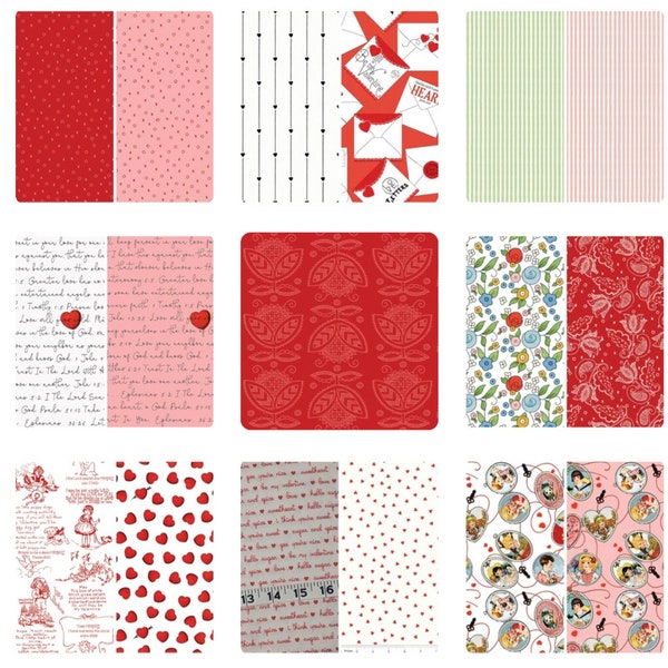All My Heart -  Build Your Own FQ  Bundle - J Wecker Frisch for Riley Blake Design - Hearts, Love, Valentines