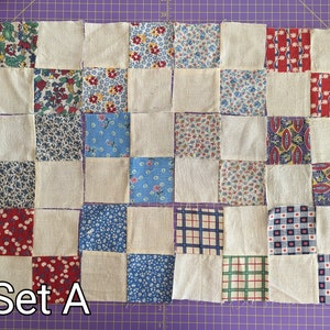 Vintage Feedsack Four Patch Quilt Blocks - 3 Sets of 12 Blocks - Sold By the Set