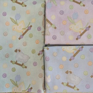 Pull Toys -  Little Chicks Flannel - By the Half Yard - Bonnie Sullivan -  #F10561 Green, Purple, Blue