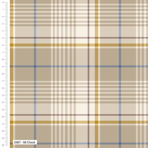 Tan Check Yarn Dye - Organic /Woven Cotton By the Half Yard - Blue Skies and Nutmeg by Stuart Hillard Collection for Make + Believe Fabrics