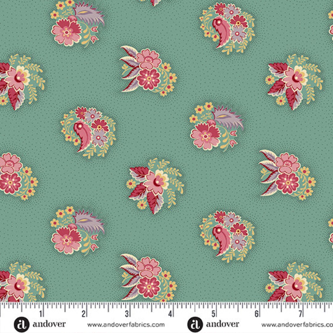 Fernshaw Fred Teal by the Half Yard Max and Louise for Andover Fabrics ...