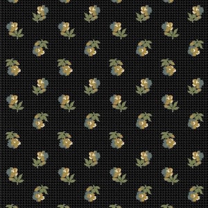 Villa Flora - By the Half Yard - Black Checker Flower - Paula Barnes Marcus Fabrics - 220479 Black