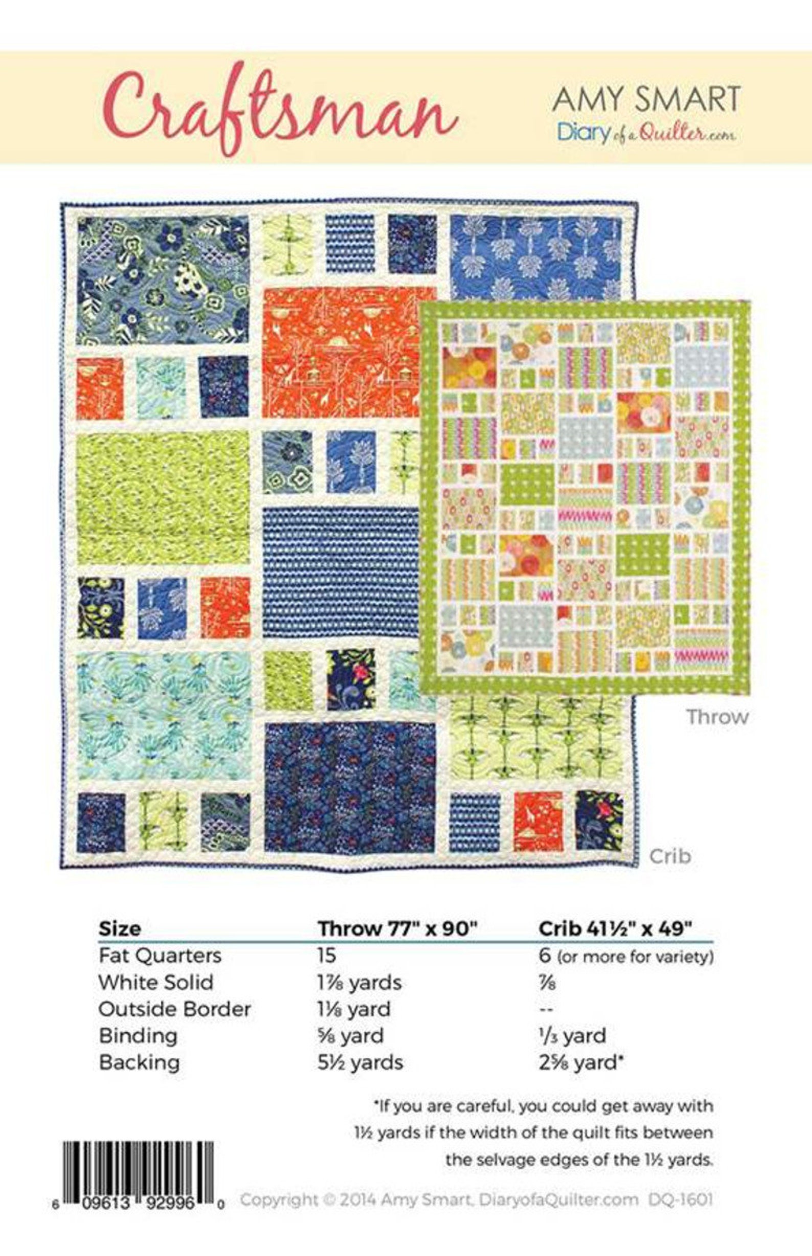 Craftsman Quilt Pattern - 2 Sizes Crib Throw - Fat Quarter Friendly ...