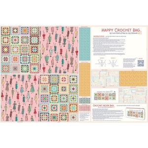 Happy Crochet Bags Zippy Bag Kit - Makes 2 Bags - Lori Holt My Happy Place Zippy Bag Panel and Zipper Kit - Lightweight Canvas