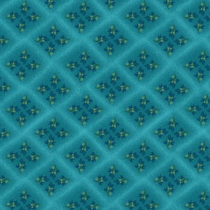 May include: A seamless pattern of small blue and yellow floral sprigs on a teal background.