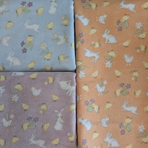 Bunnies and Chicks -  Little Chicks Flannel - By the Half Yard - Bonnie Sullivan -  #F10563 Blue Orange Purple