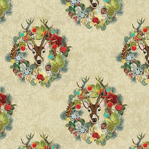 Christmas Magic Joyful Wreaths -  Cream - By The Half Yard - Benartex 13121