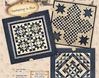 Tokens of the Past -Gathering in Blue - Quilt Pattern for 3 Mini Quilts - Pam Buda Heartspun Quilts