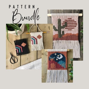 Macrame Pattern Bundle, Macrame Wall Hanging Tutorials, DIY Textile Wall Hangings, Landscape Tapestry Project, Pixel Wall Art, Beginner PDF