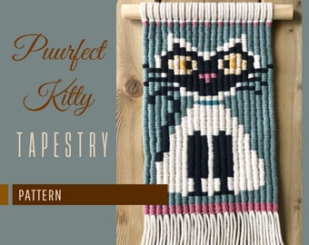 ピクセルマクラメ猫タペストリーパターン：初心者向け壁掛け（PDF）