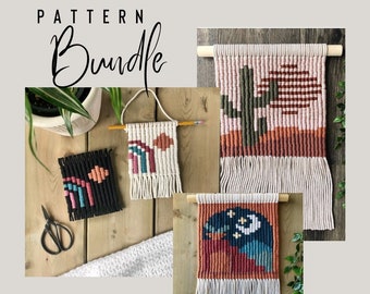 Macrame Pattern Bundle, Macrame Wall Hanging Tutorials, DIY Textile Wall Hangings, Landscape Tapestry Project, Pixel Wall Art, Beginner PDF